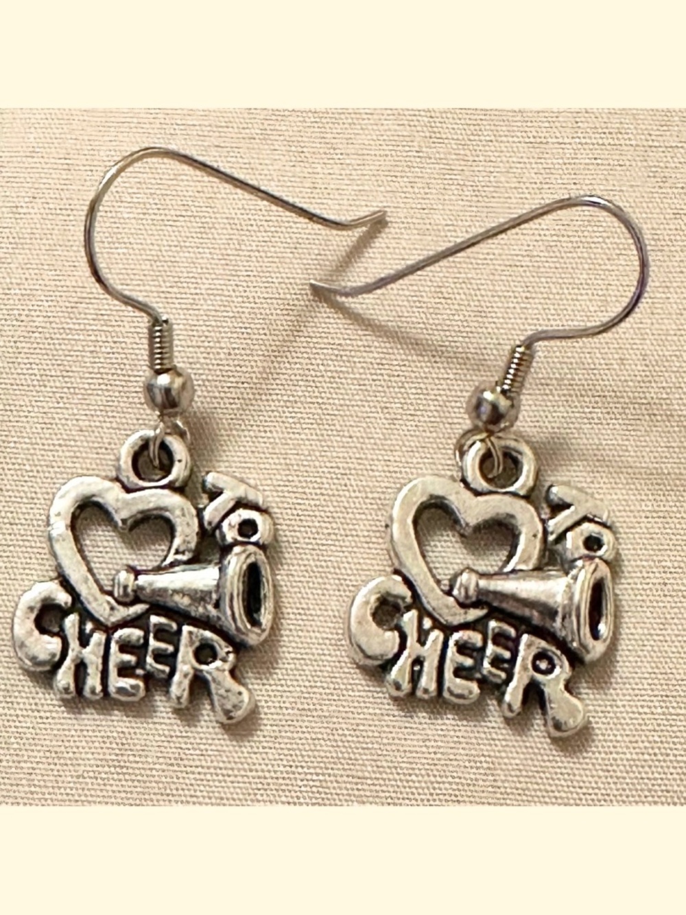 Handmade Cheer Earrings Megaphone Dangle Sports Fan Game Day Silver Tone NWOT